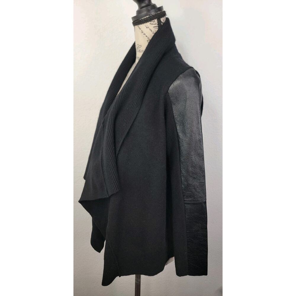AllSaints Lucia Merino Wool And Leather Cardigan Sz M Relaxed Fit Black - Picture 6 of 14